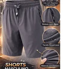 Bermuda Masculina Short Dry Fit Tecido Gelado Elastano Bolsos Com Zíper