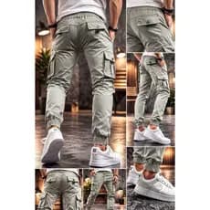 Calça Cargo Masculina Jogger sarja Elastano Cintura Elastica Slim