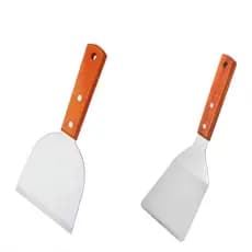 Kit 2 Espátula Chapeiro Profissional Peças Inox – Reta + Curva, Multifuncional para Carne, Hambúrguer, Pizza e Churrasco
