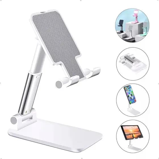 Suporte de Mesa para Celular e Tablet - Ajustável, Portátil, Dobrável, Horizontal e Vertical, Universal