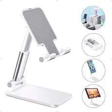 Suporte de Mesa para Celular e Tablet - Ajustável, Portátil, Dobrável, Horizontal e Vertical, Universal