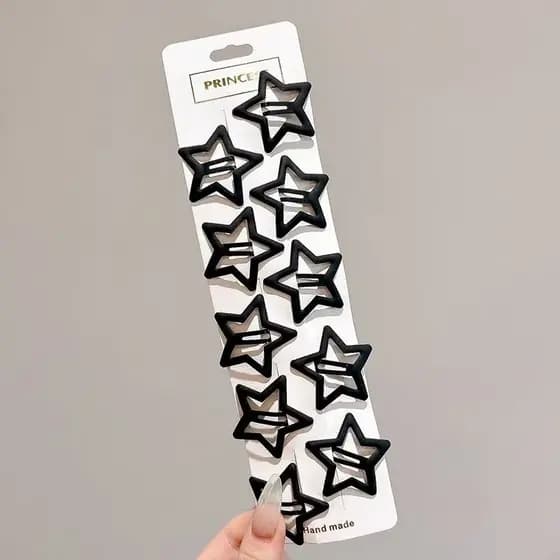 Kit 10 Presilhas Estrela Infantil, Grampos para Meninas Y2k Coloridas, Acessório de Cabelo Tic Tac preto