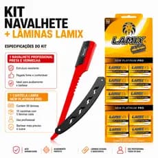 Kit Navalhete Profissional Preto Vermelho + 50 Lâminas Lamix