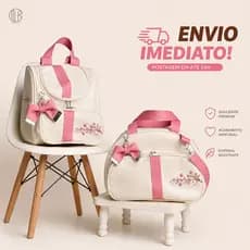 Kit Bolsas Luxo Maternidade 2 Peças Mochila 2em1 + Bolsa Grande Térmicas e Impermeável