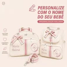 Kit Bolsas Maternidade 2 Peças  Com Nome Bordado Personalizadas - Safari, Borboletas, Galho