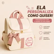 Mochila Maternidade 2em1 Material Premium com Bordado Personalizável Menina