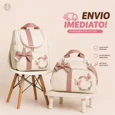 Kit 2 Peças Mochila e Bolsa G com Bordado Borboletas Térmica e Impermeável