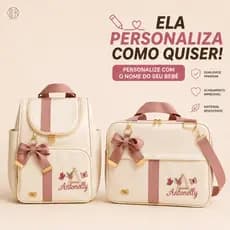 Kit Bolsas Maternidade 2 Peças Mala G e Mochila 2em1 Personalizadas Bordado + Trocador de Brinde