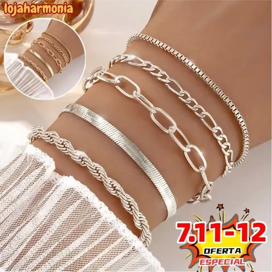 5pcs pulseiras em aço inoxidável hipoalergênico não escurece a prova d’água