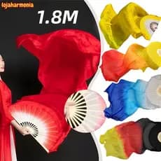 1.8M Véu de dança do ventre artesanal em imitação de seda - véu longo de bambu, disponível em 5 cores