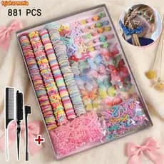 Conjunto com 881pcs de elásticos de cabelo coloridos mistos com clipes em forma de estrela para penteados.-loj