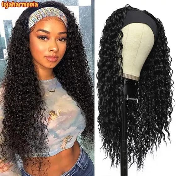 70CM Peruca Cacheada longa Peruca de faixa na cabeça Peruca de cabelo cacheado Para uso diário-LOJ