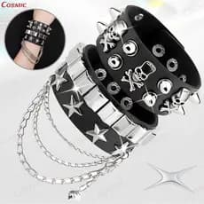 Pulseira Punk Com Punho De Couro Para Mulheres E Homens , Hip Hop , Multicamadas , Larga , Estilo Rua-CO