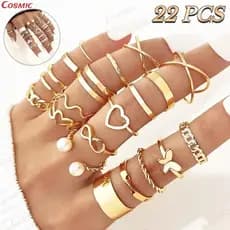 22 pçs Conjunto De Anel De Dourado Vintage Mulheres Conjunto De Anel De Dedo Joias Acessórios-CO