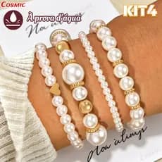 Conjunto de Pulseiras de Pérolas Femininas da Love Fashion Series - Quatro Peças, Elegante, Sofisticado e com Estilo-CO