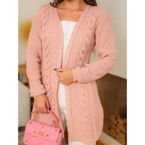 Casaco Feminino Tricot Sobretudo Cardigã Trico Kimono trança roupa de frio Moda Inverno 2025