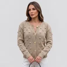 Casaco Feminino de Inverno Grosso Blusa de Frio em Tricot Estilo Cardigan 2026
