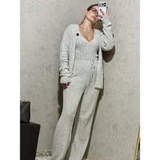 Conjunto Feminino Aerolook de Tricot Mousse Premium Calça Pantalona+Regata+Casaco Lançamento Inverno