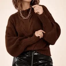 Blusa de Frio Feminina Estilo Blogueira com Trança Inverno Blusa de Tricot Lançamento