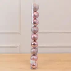Bola de Natal Misto Tubo C/9 Und Rosa Claro C/ Glitter, Fosco e Brilhante 6cm (Florarte)