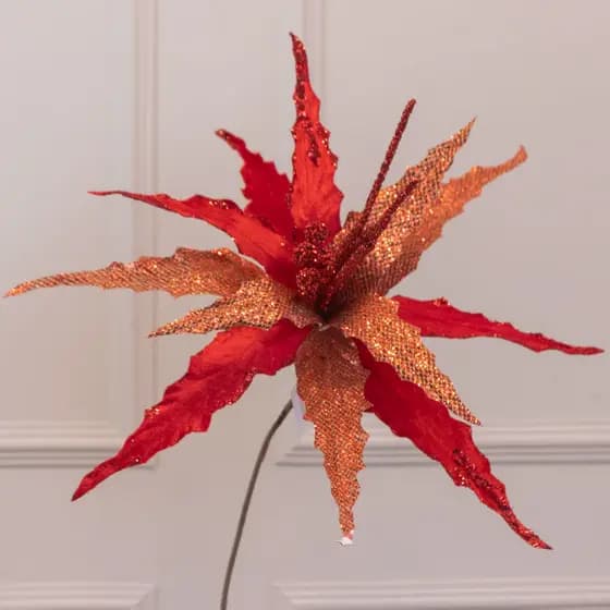 Poinsétia Decorativa de Natal Com Glitter Vermelho 41cm (Florarte)