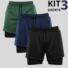 Kit 3 Shorts Masculino 2 Em 1 Academia Corrida Fitness Com Bolso