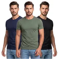 Kit 3 Camisetas Masculinas Lisa Premium Tradicional com Elastano Manga Curta Confortável