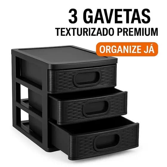 Gaveteiro Organizador De Mesa Micro Porta Tudo 3 Gavetas Cor Preto