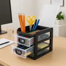 Mini Porta Tudo com Divisória e 2 Gavetas Organizador Prático e Versátil Cor Preto