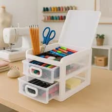 Mini Porta Tudo com Divisória e 2 Gavetas Organizador Prático e Versátil Cor Branco