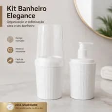 Kit De Banheiro Lavabo Porta Sabonete Líquido Rattan - Escova De Dente - Branco