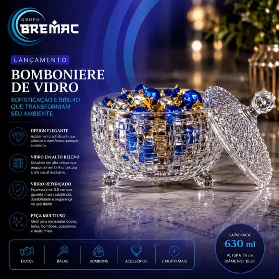 Bomboniere Baleiro Porta doces bombons de vidro alto relevo