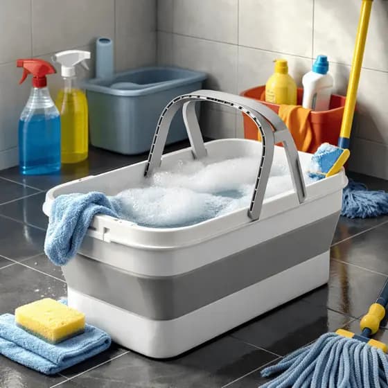 Balde Retrátil Dobrável com Rodinhas 15L – Compacto e Prático para Limpeza