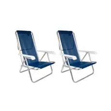 Cadeira De Praia Reclinável Kit 2 Unidades Alumínio 8 Posições Mor Azul Marinho