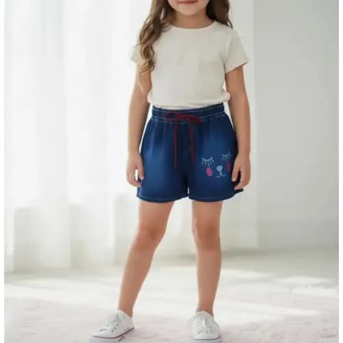 Shorts Jeans Infantil Menina com Elástico na Cintura