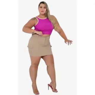 Saia Jeans Feminina Cargo Plus Size do 46 ao 54