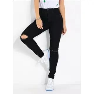 Calça Feminina Jeans Infantil Juvenil Destroyed Slim rasgo No Joelho