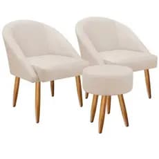 Kit 2 Poltronas Decorativo Para Sala Lua e 1 Puff Redondo Sala Pés Palito veludo