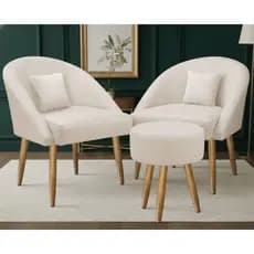 Kit 02 Poltronas Decorativa Para Sala Lua com 02 Almofada e 1 Puff Redondo veludo JMB DESING