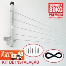 Varal Retrátil Parede Grande 100% Alumínio Suporte Resistente Recolhivel 80kg - Envio Imediato