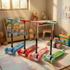 Patinete Infantil 3 Rodas Com LED Ajustável Dobrável Até 35kg Menino Menina