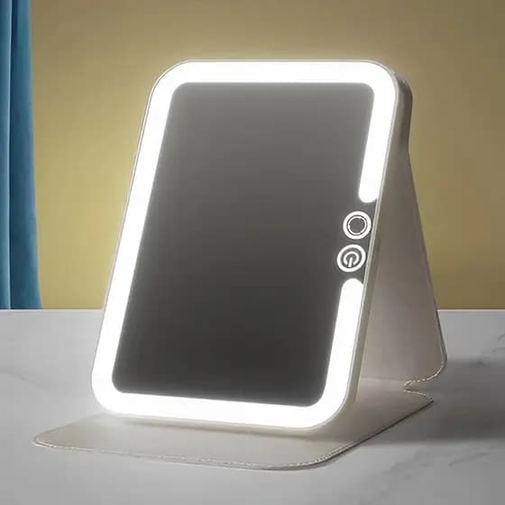 Espelho De Maquiagem Dobrável Espelho LED Portátil Espelho De Maquiagem Autônomo Com Luz De Três Cores