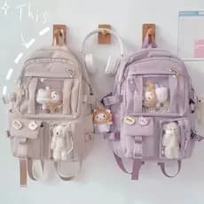Mochila Feminina Escolar Passeio Resistente Coreano Grande Capacidade Impermeável com urso sem chaveiro