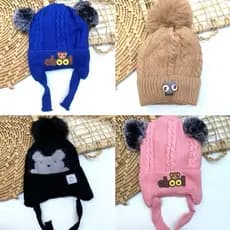 Touca Infantil Gorro Forrada Pompom Com Estampa Lisa Quentinha Frio Moda Outono Inverno criança menino menina masculino