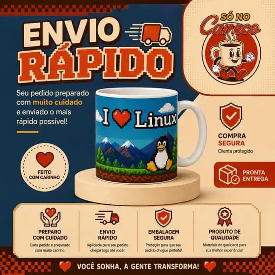 Caneca Linux  i Love  Linux  em Cerâmica – Presente Geek e Programador