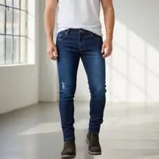 Calça Jeans Masculina Slim Fit Premium Lycra Azul Marinho Com Detalhe