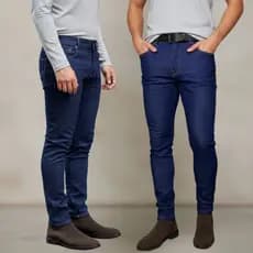 Calça Jeans Masculina Kit Com 2 Slim Fit Premium Lycra Azul Escuro Sem Detalhes
