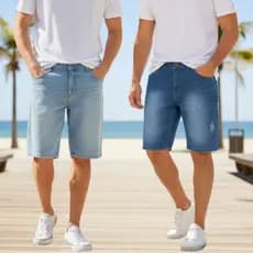 Bermuda Jeans Masculina Kit Com 2 Slim Fit Premium Lycra