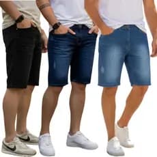 Bermuda Jeans Masculina Kit Com 3 Slim Fit Premium Lycra