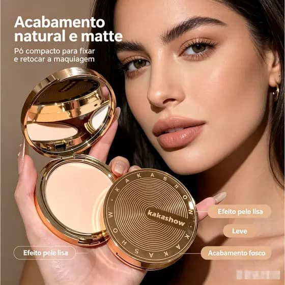 Pó Compacto Matte Impermeável Controle de Oleosidade Longa Duração Acabamento Natural